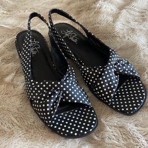 Polka Dot Sling Back Non Slip Wedges Size 6 1/2